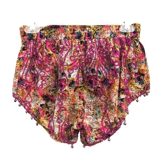 ROSA CHA Gold & Pink Indian Embroidered Jingle Bell Shorts High Waist Size XS - Picture 9 of 9